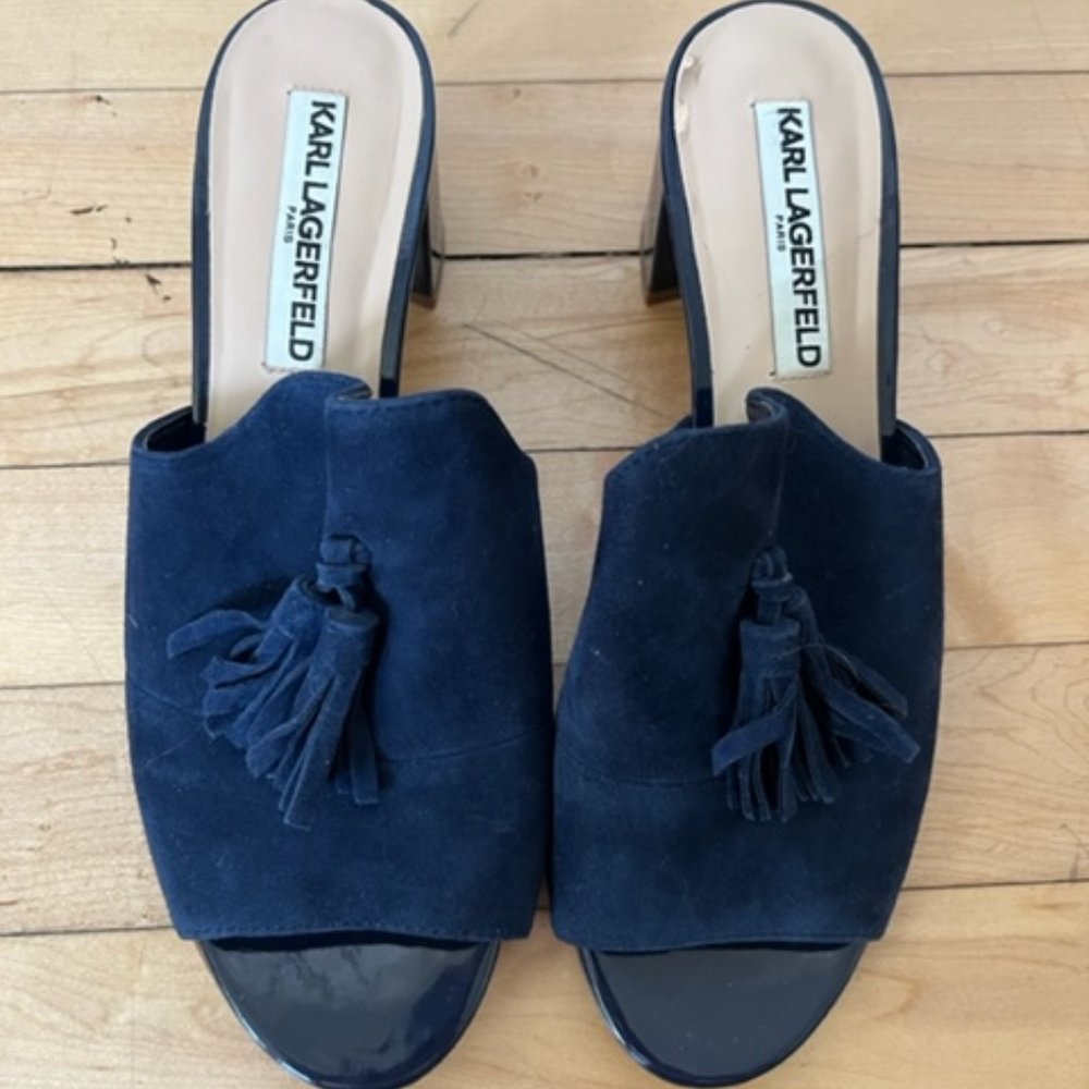 Karl Lagerfeld Navy Suede Mules Size 7.5